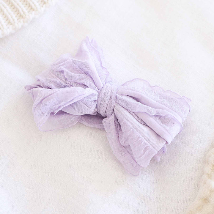 light purple ruffle knit bow for babies 