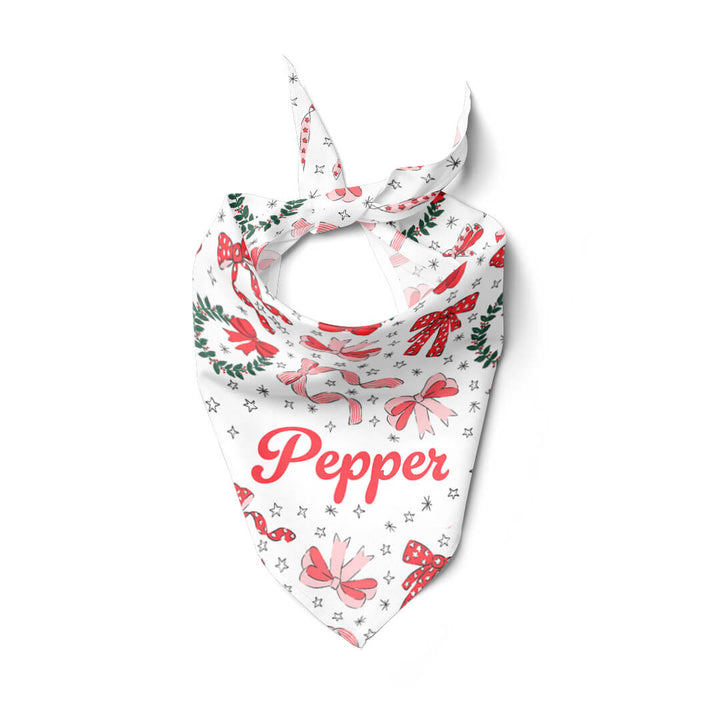 personalized christmas pet bandana with bows and wreaths 