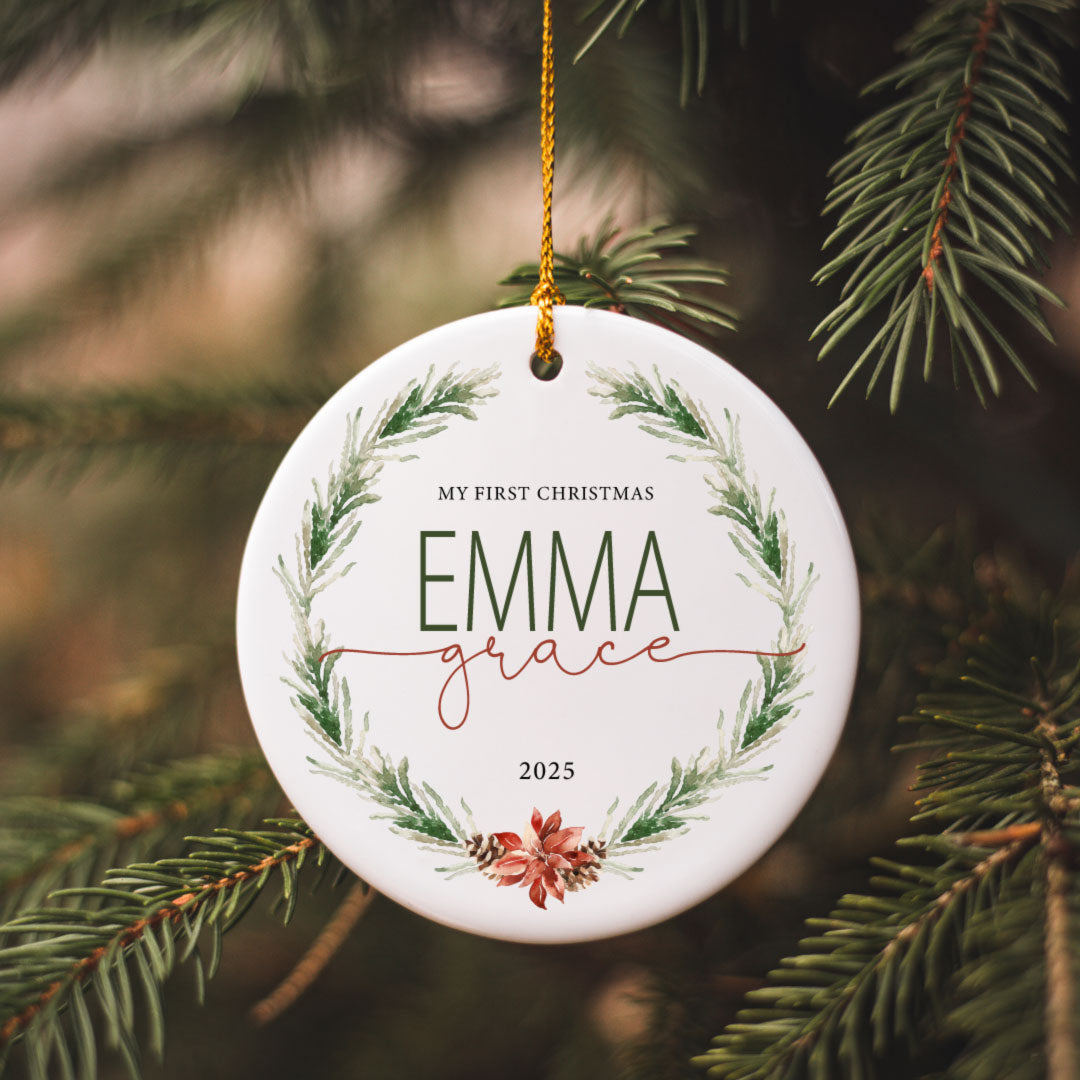 Personalized Ceramic Christmas Ornament | Wreath