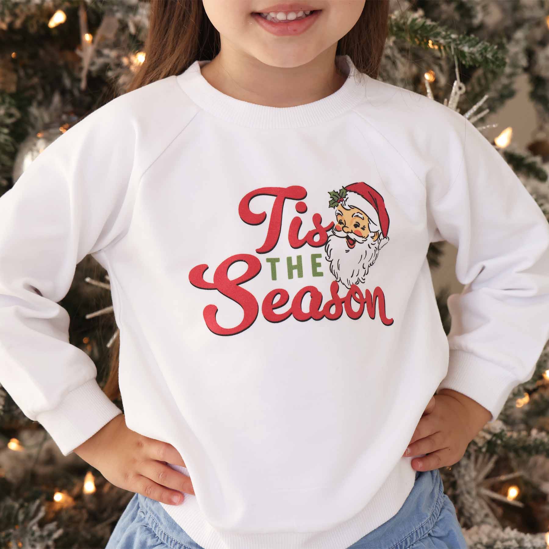 Tis The Season Kid Sweatshirt / Sweatshirt Bubble Romper | White