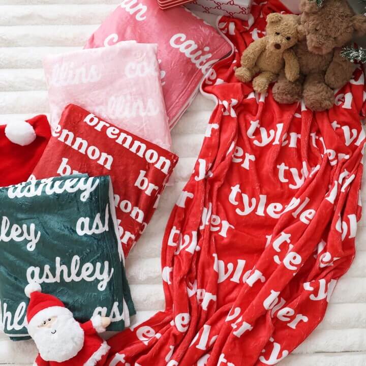 solid name christmas color personalized blanket for kids 