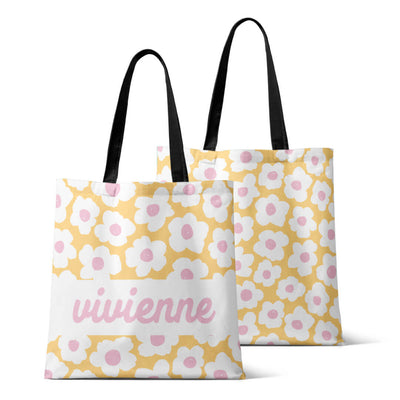pink and yellow daisy personalized tote