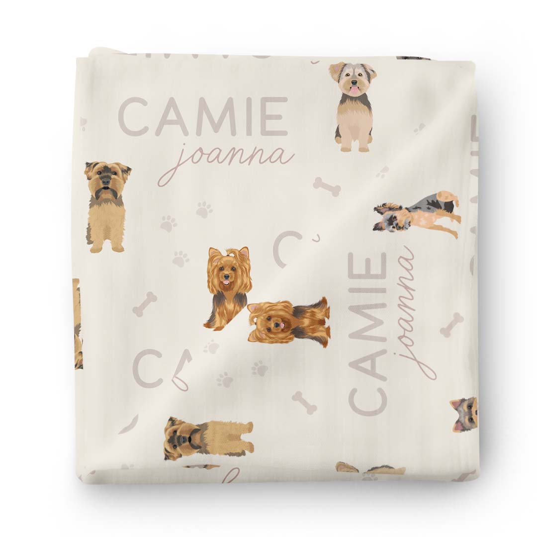yorkie personalized swaddle blanket neutral 