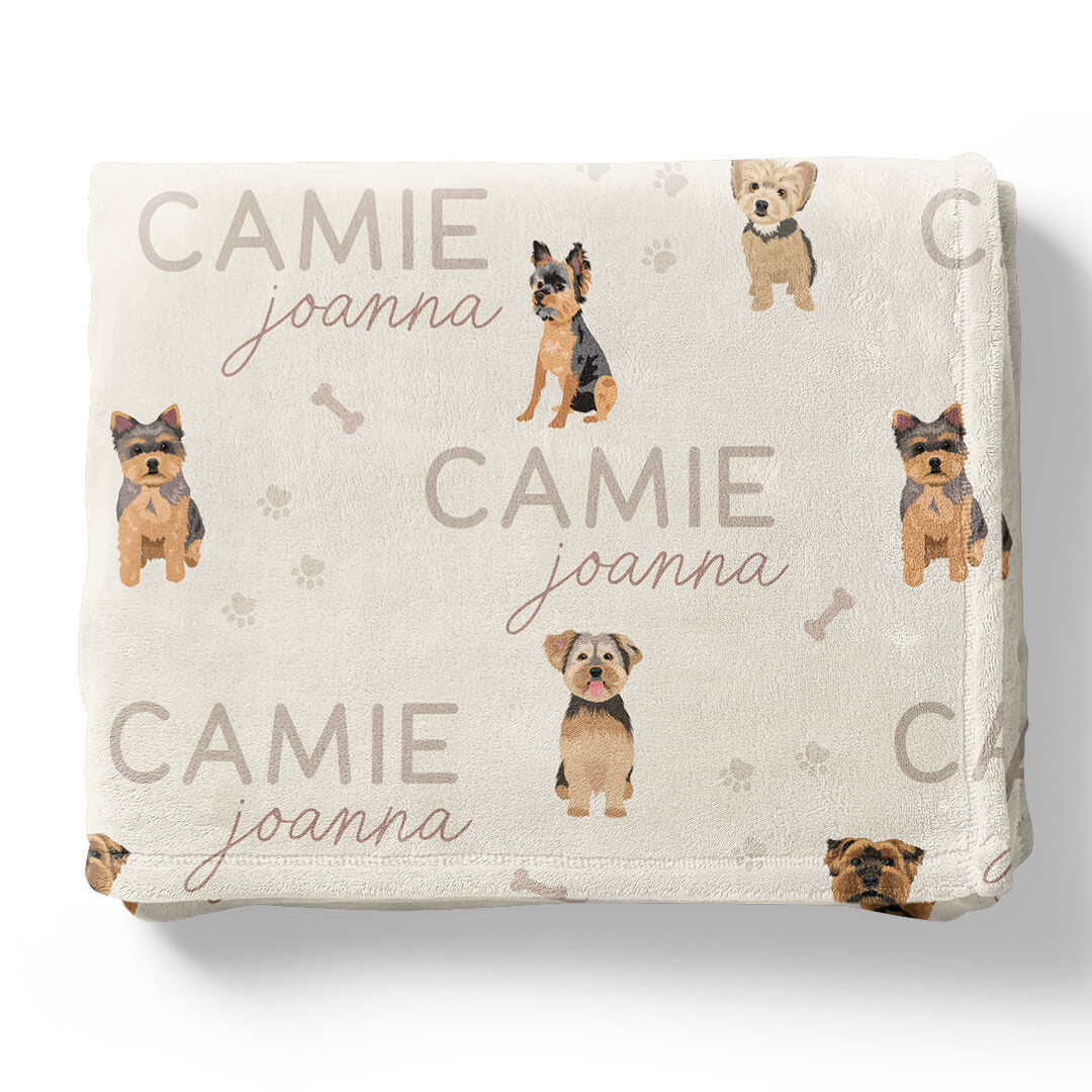 personalized kids blanket neutral with yorkie 