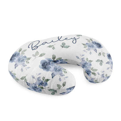 blue floral nursing pillow cover with name 