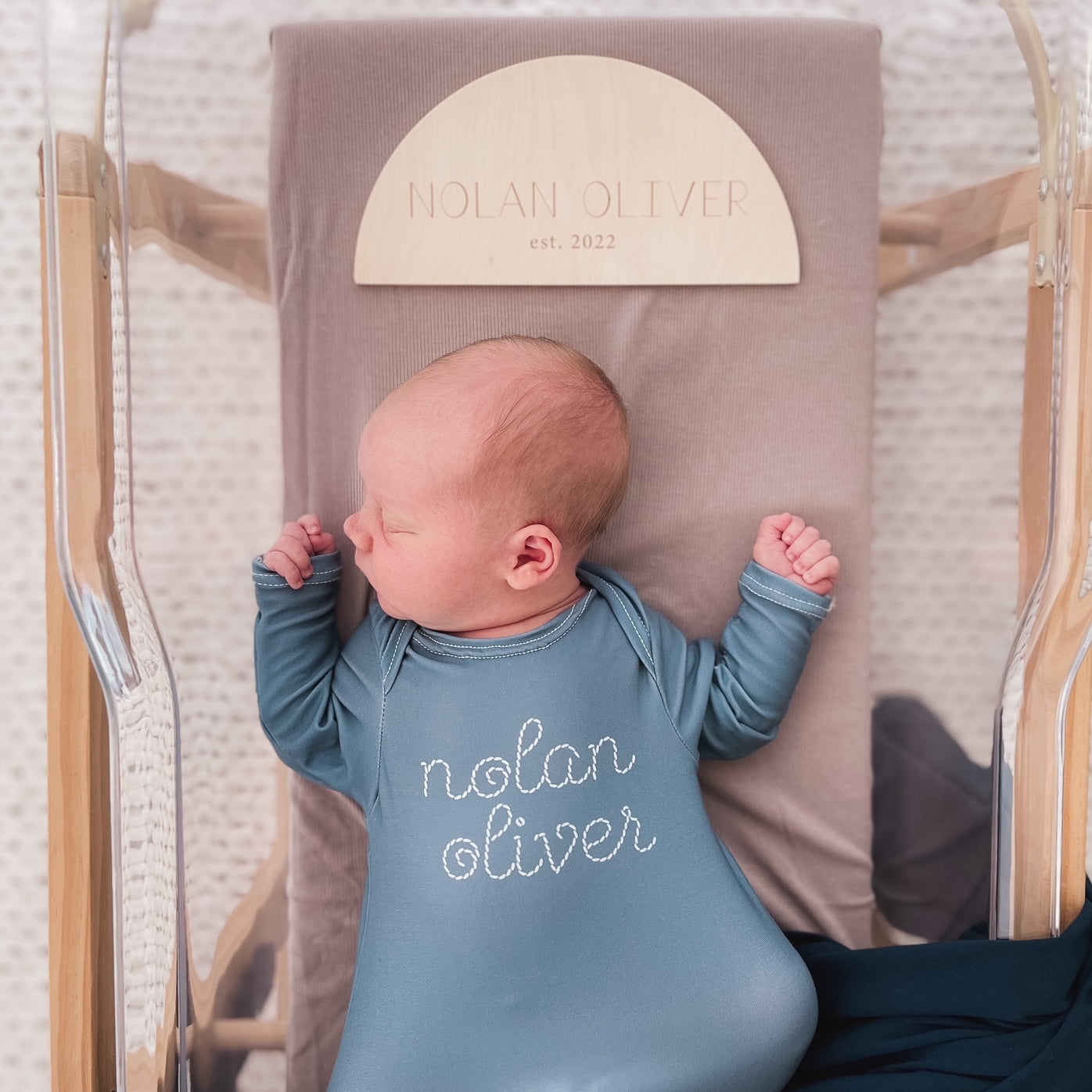Personalized Half Moon Wood Announcement | Name + Year