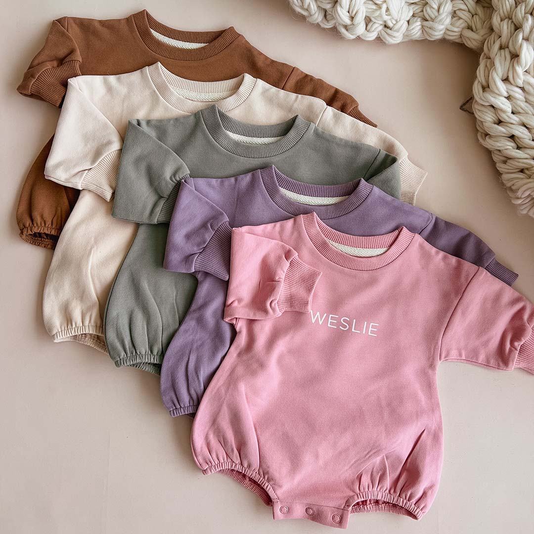 Personalized Sweatshirt Bubble Romper | Solid
