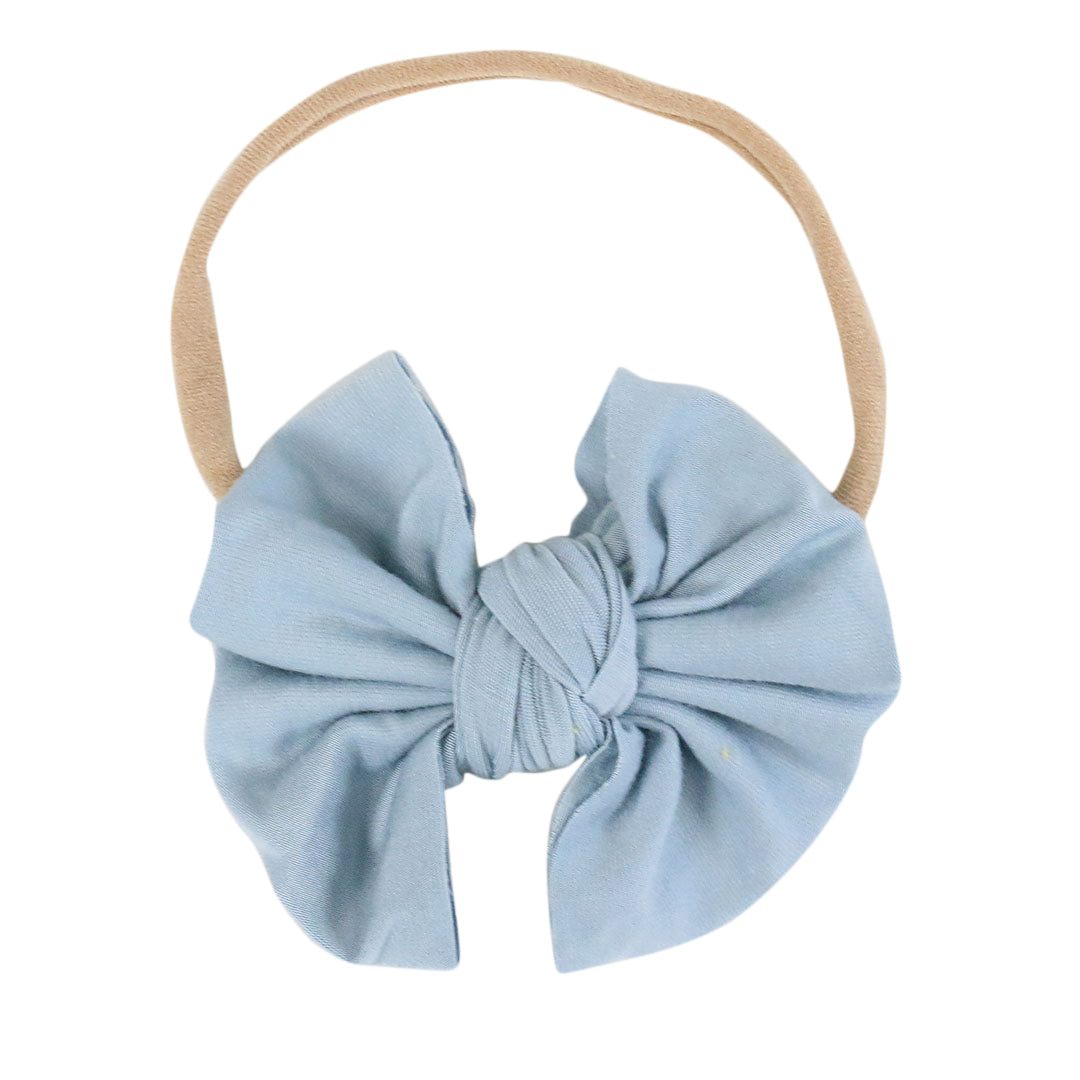 Solid Light Dusty Blue Knit Bow Headband