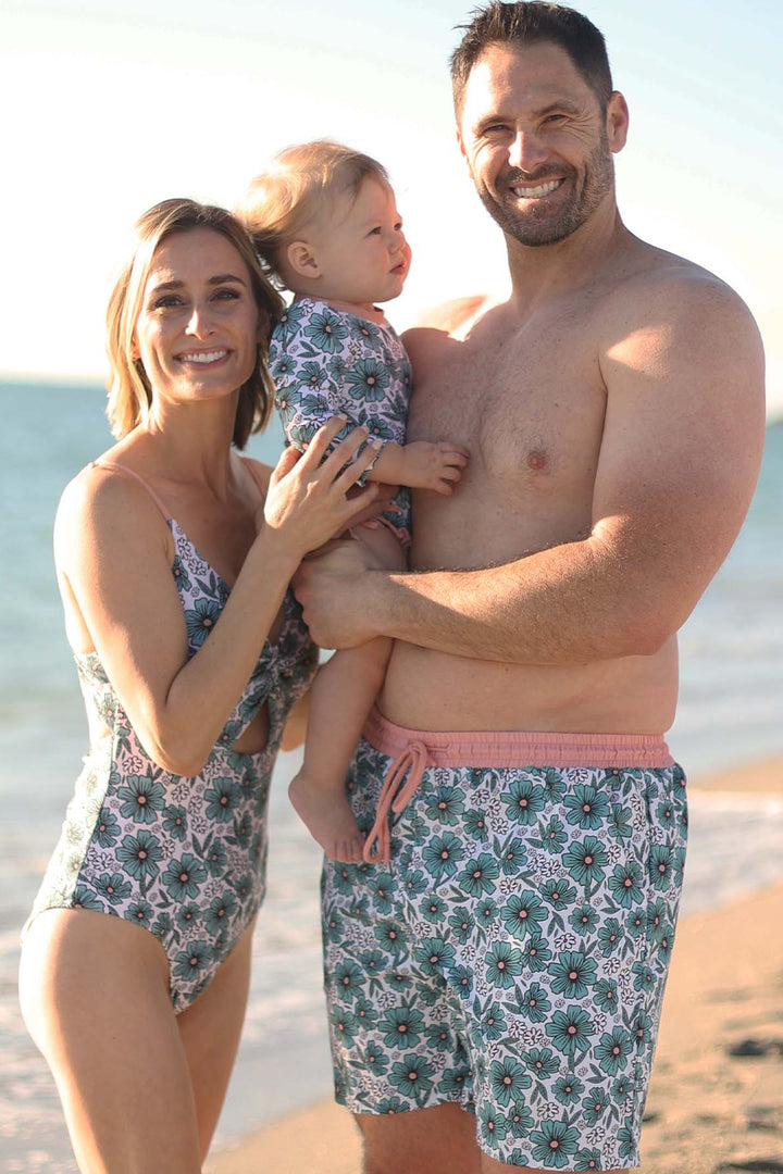 men's swim trunks beachy blooms 