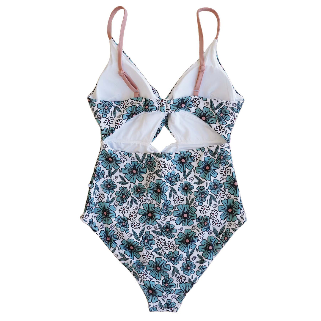 beachy blooms women's ruched cutout one-piece swimsuit beachy blooms