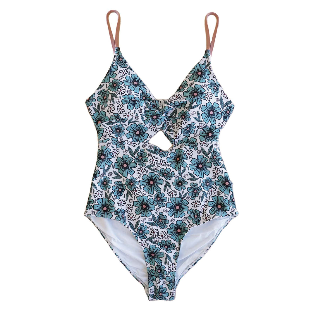 women's ruched cutout one-piece swimsuit beachy blooms 