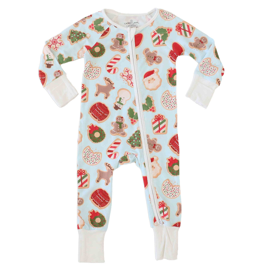 blue christmas cookie romper bamboo