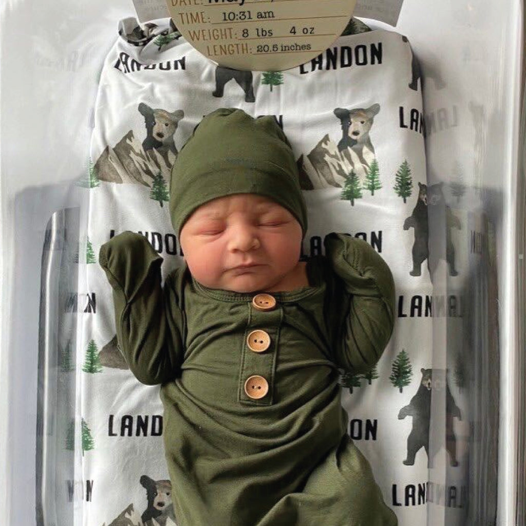 Brodys Bear Personalized Name Swaddle Blanket