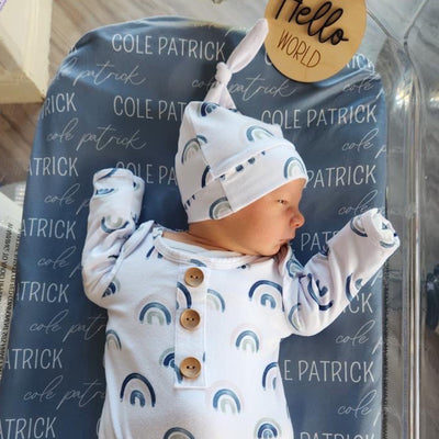 Brooks' Blue Rainbows Newborn Baby Knot Gown & Hat Set