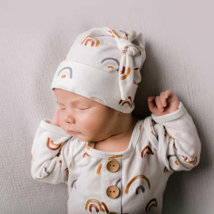 Cannon's Earthy Rainbow Newborn Baby Knot Gown & Hat