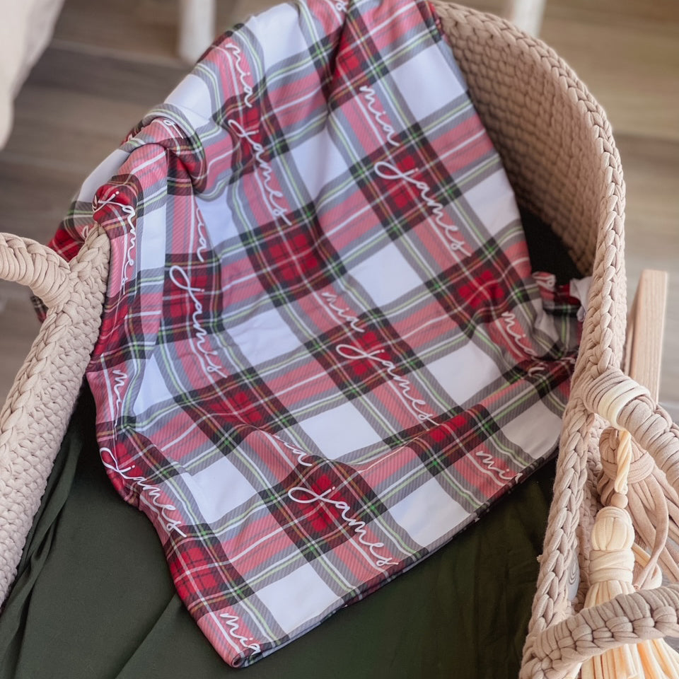 Christmas plaid personalized swaddle blanket