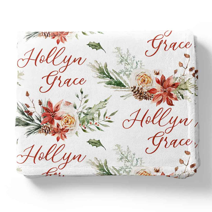 christmas floral personalized kids blanket