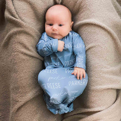dusty blue baby boy newborn outfit personalized