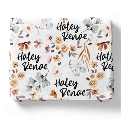 fall floral personalized blanket 