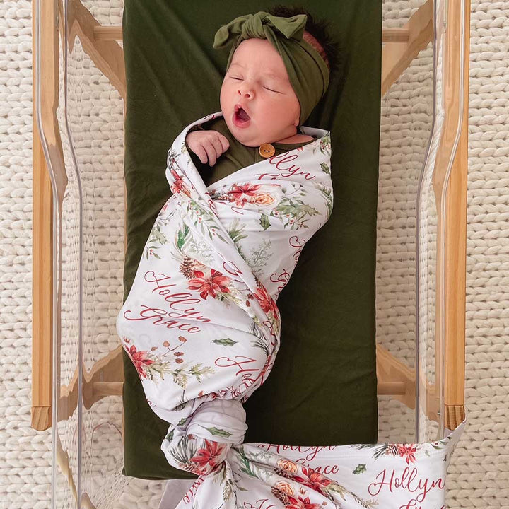 floral holiday personalized swaddle blanket 