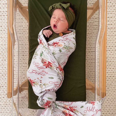 Christmas Floral Personalized Swaddle Blanket
