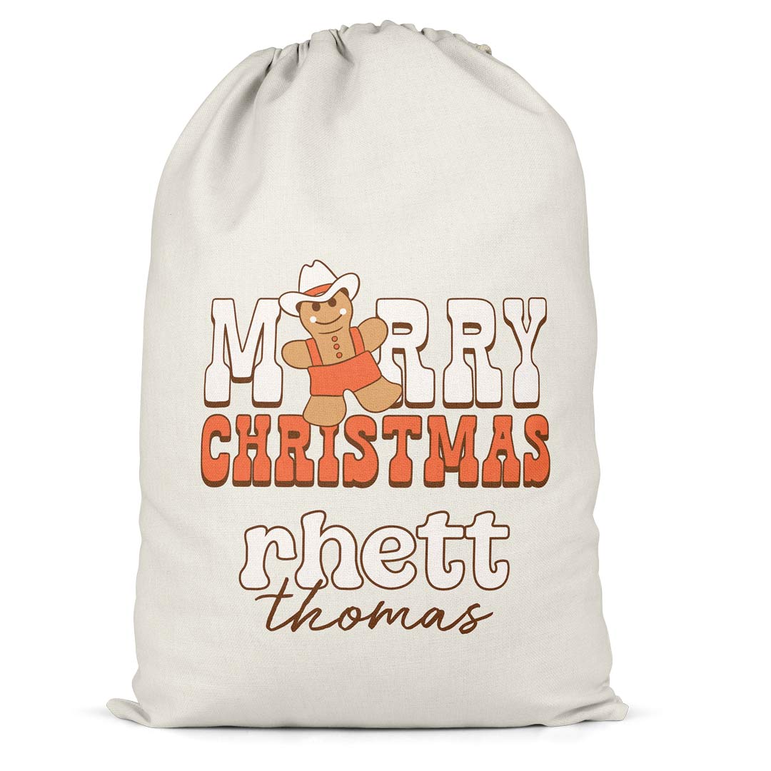 cowboy gingerbread man personalized santa sack