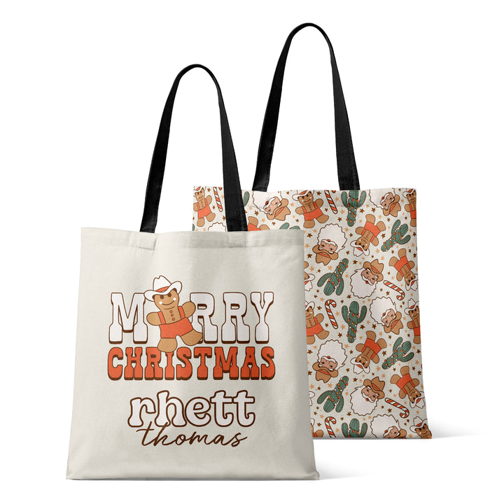 cowboy gingerbread man personalized tote