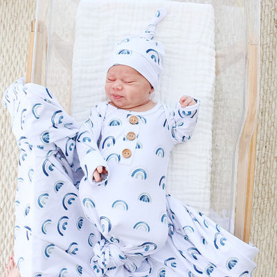 blue rainbow baby newborn outfit with buttons