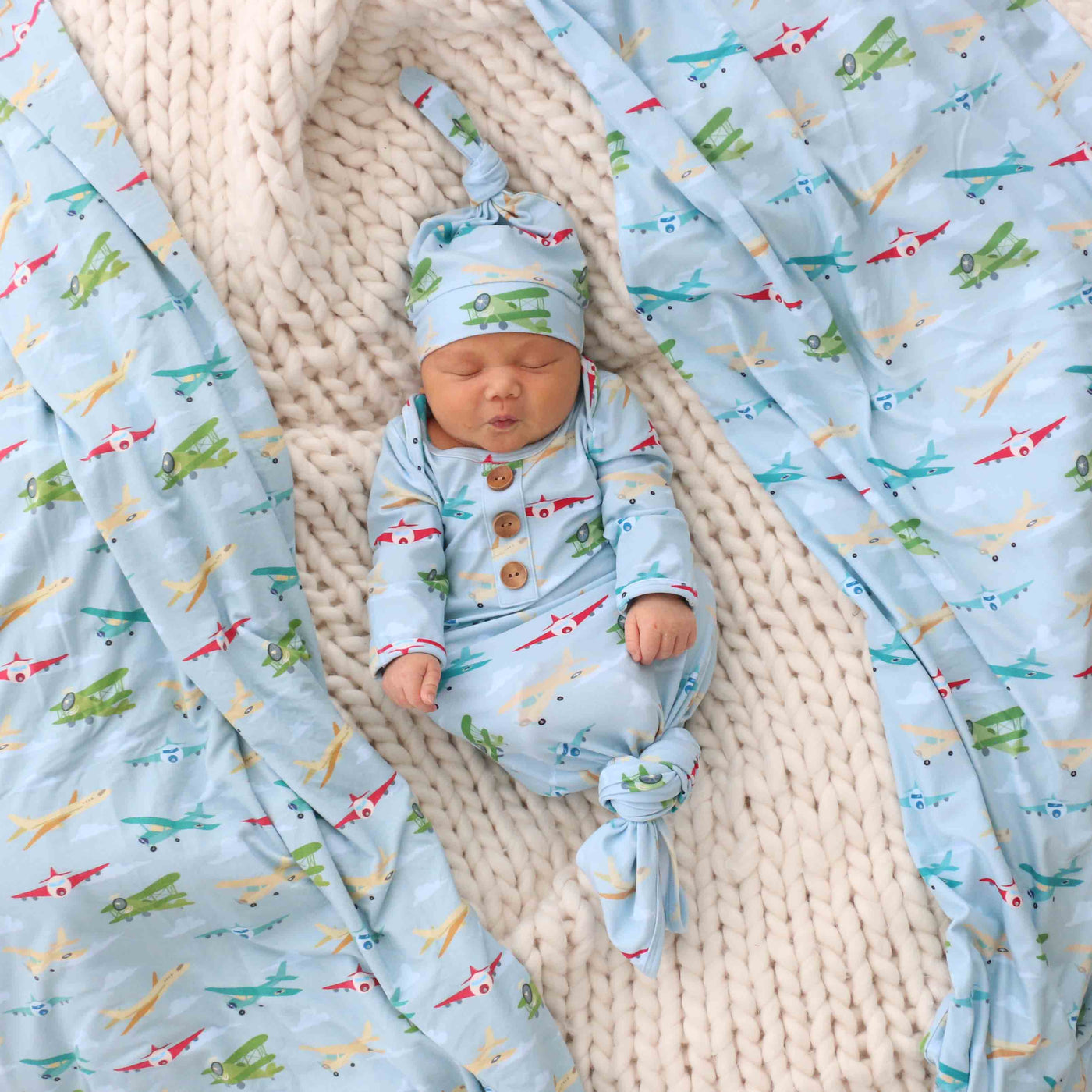 airplane knot gown newborn set