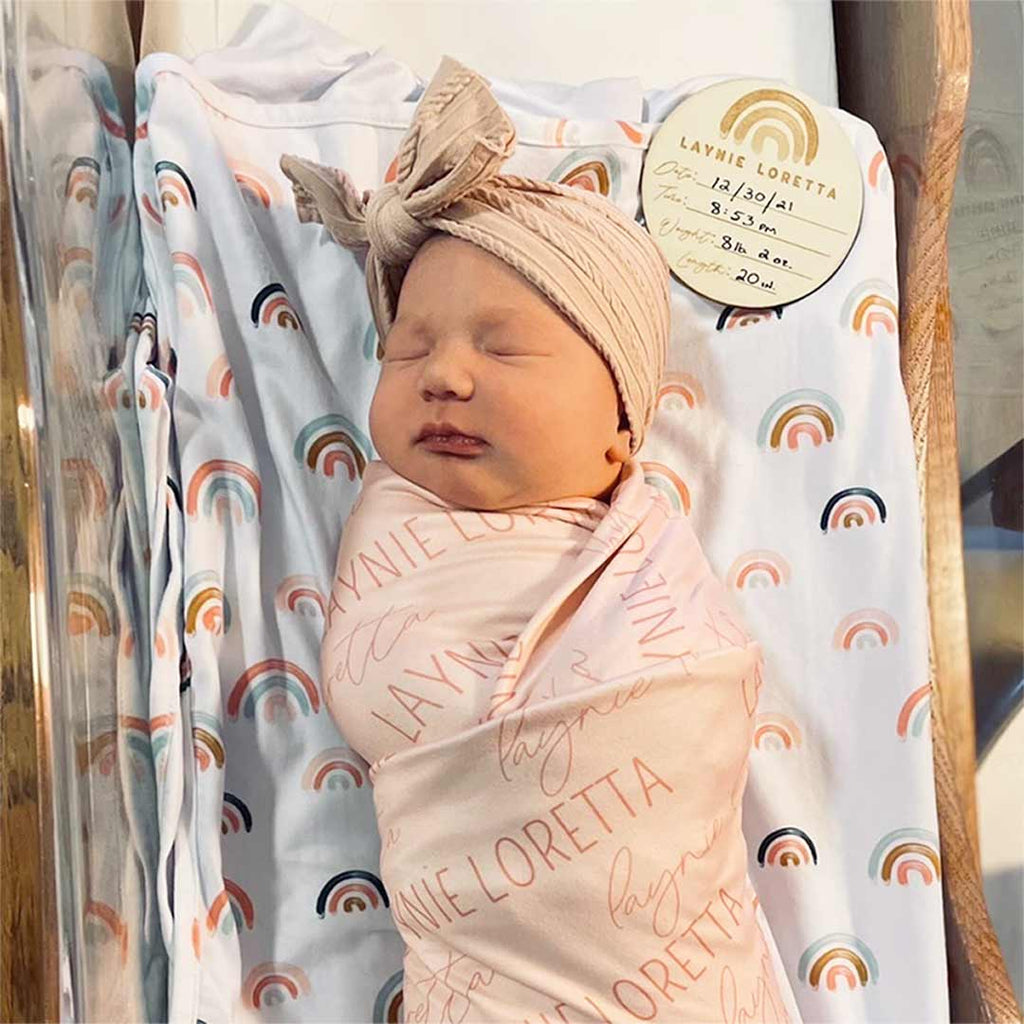 Personalized Light Rose on Peony Pink Swaddle - Block & Script | Caden Lane