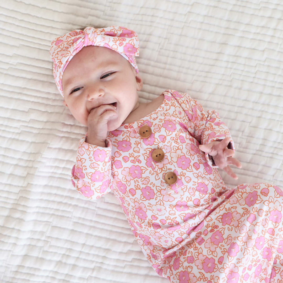 knot gown and hat set pink floral 