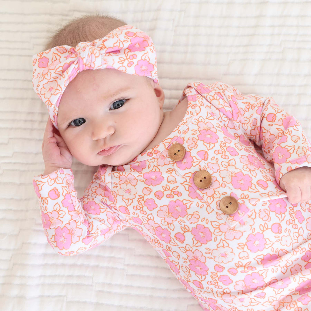 palmer's pink floral newborn baby knot gown & hat set 