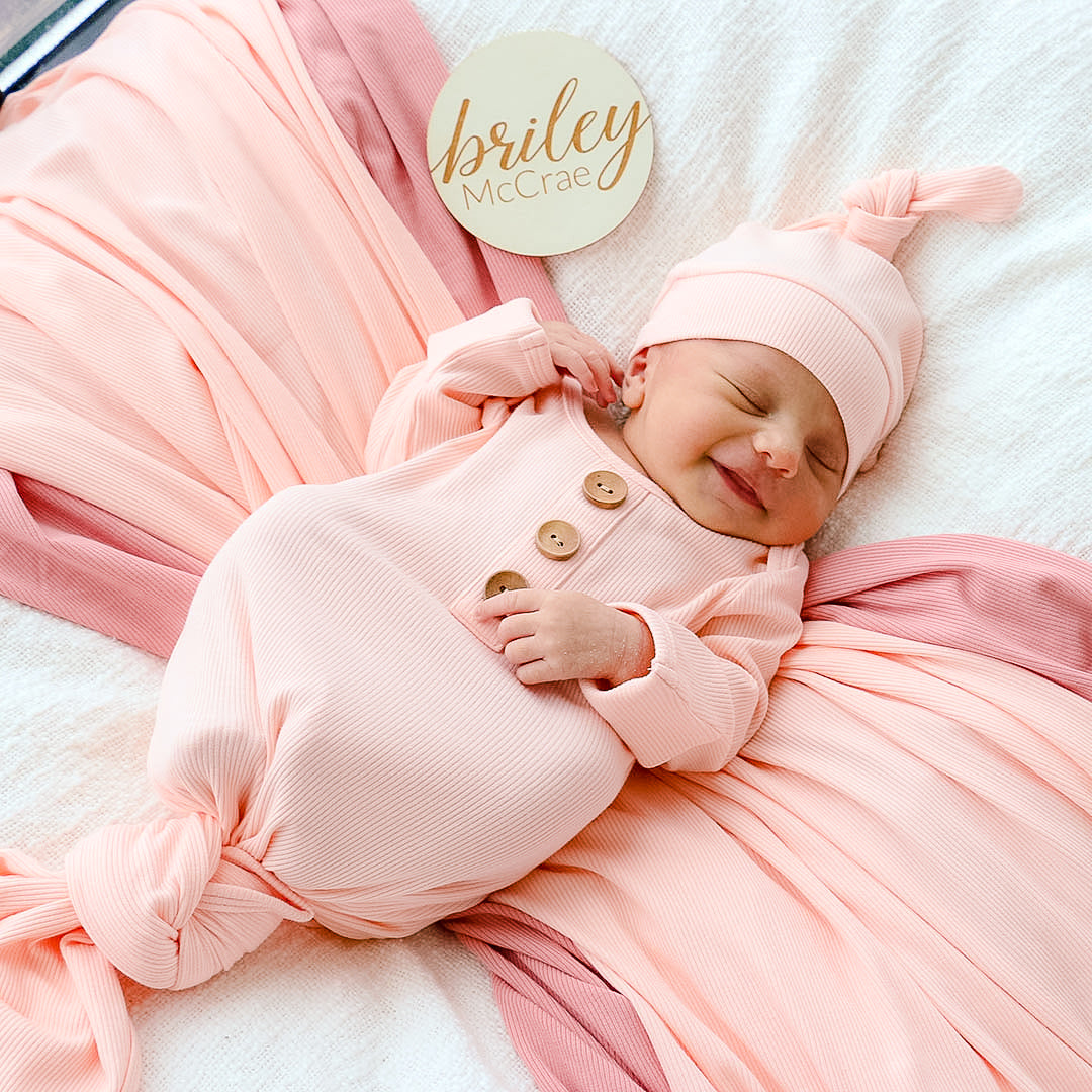 peony pink newborn knot gown ribbed