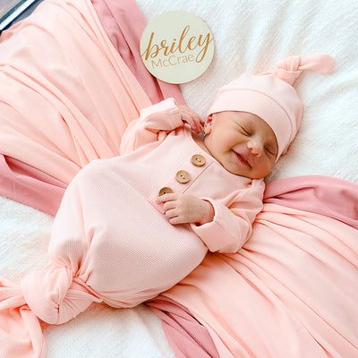 peony pink newborn knot gown ribbed
