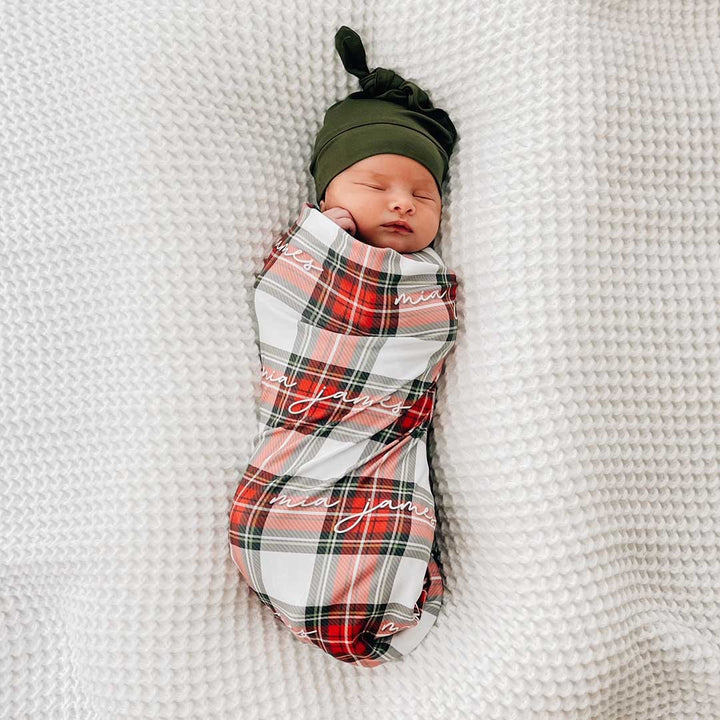 christmas plaid personalized swaddle blanket