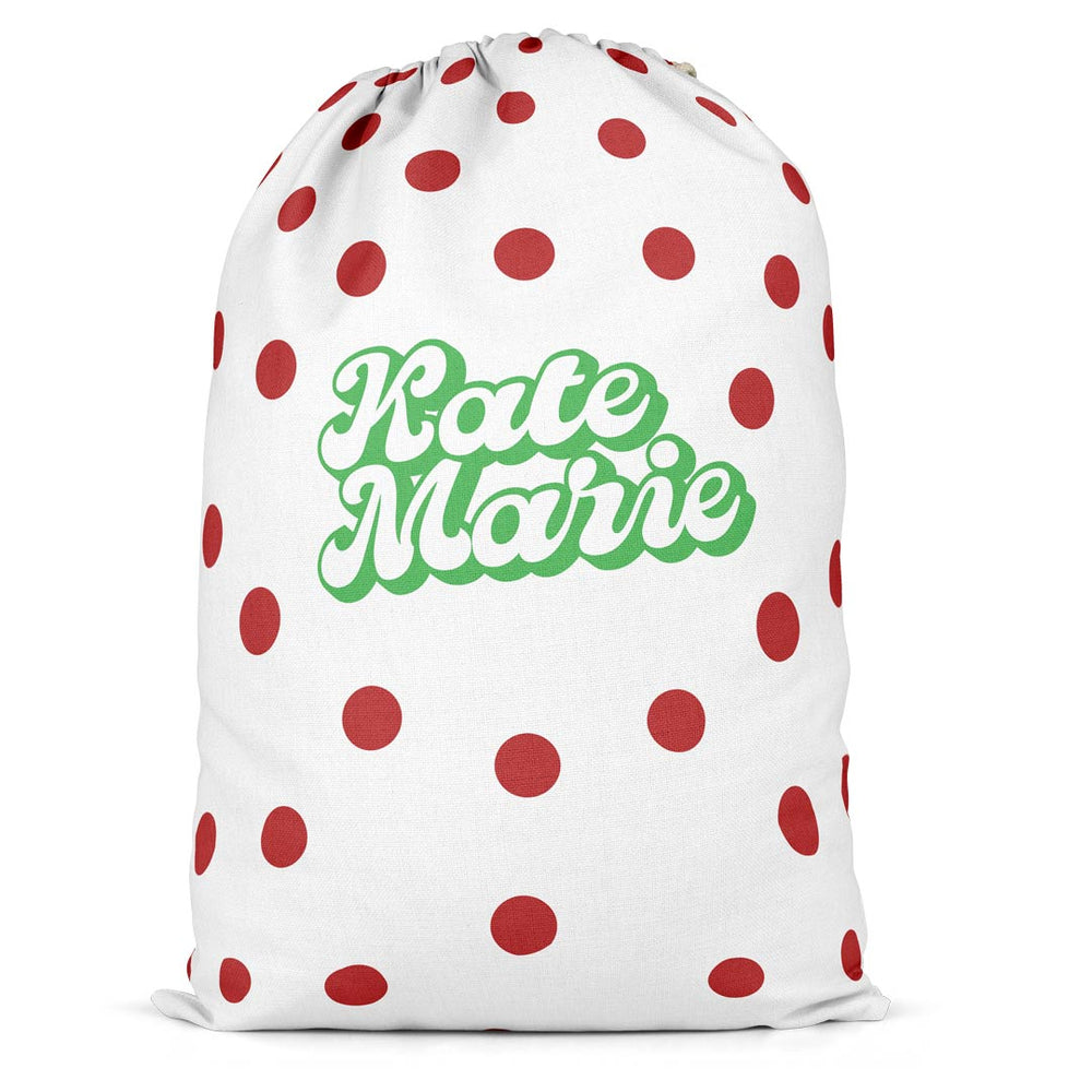 red polka dot personalized santa sack