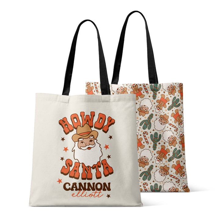 cowboy santa personalized tote bag for kids