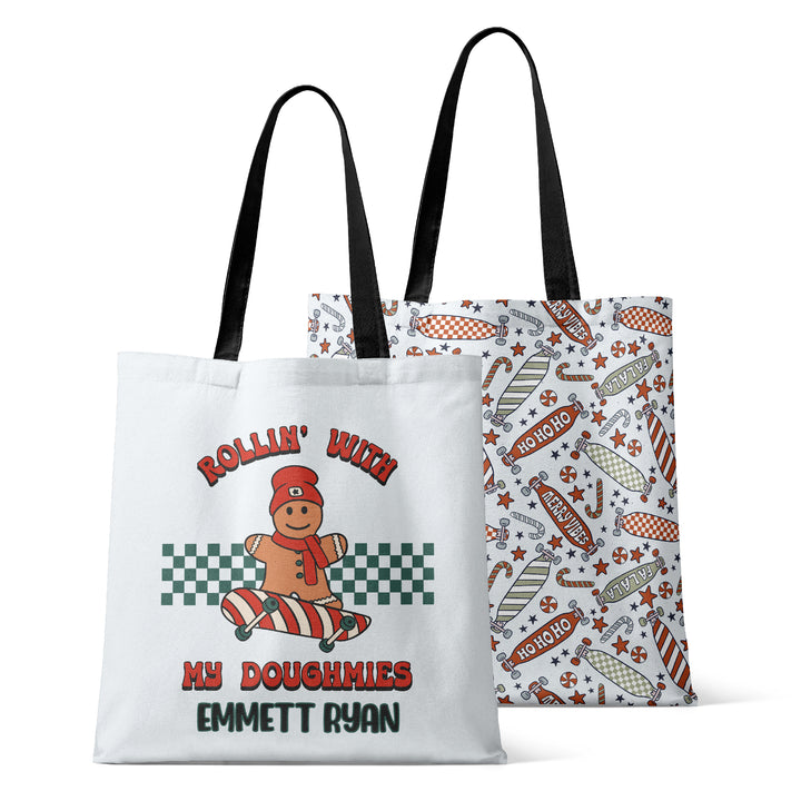 skateboarding gingerbread man personalized tote