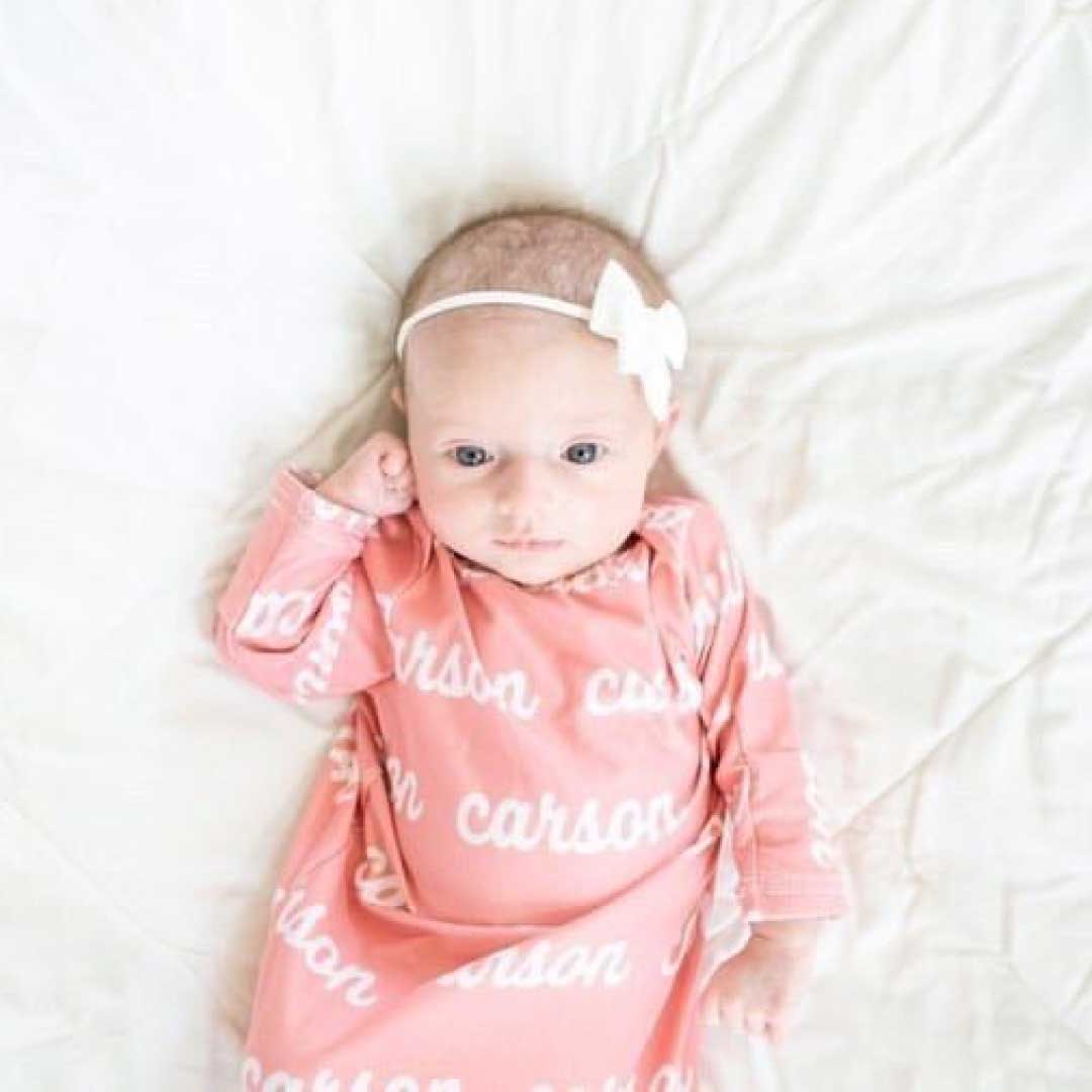 peachy pink newborn knotted gown personalized