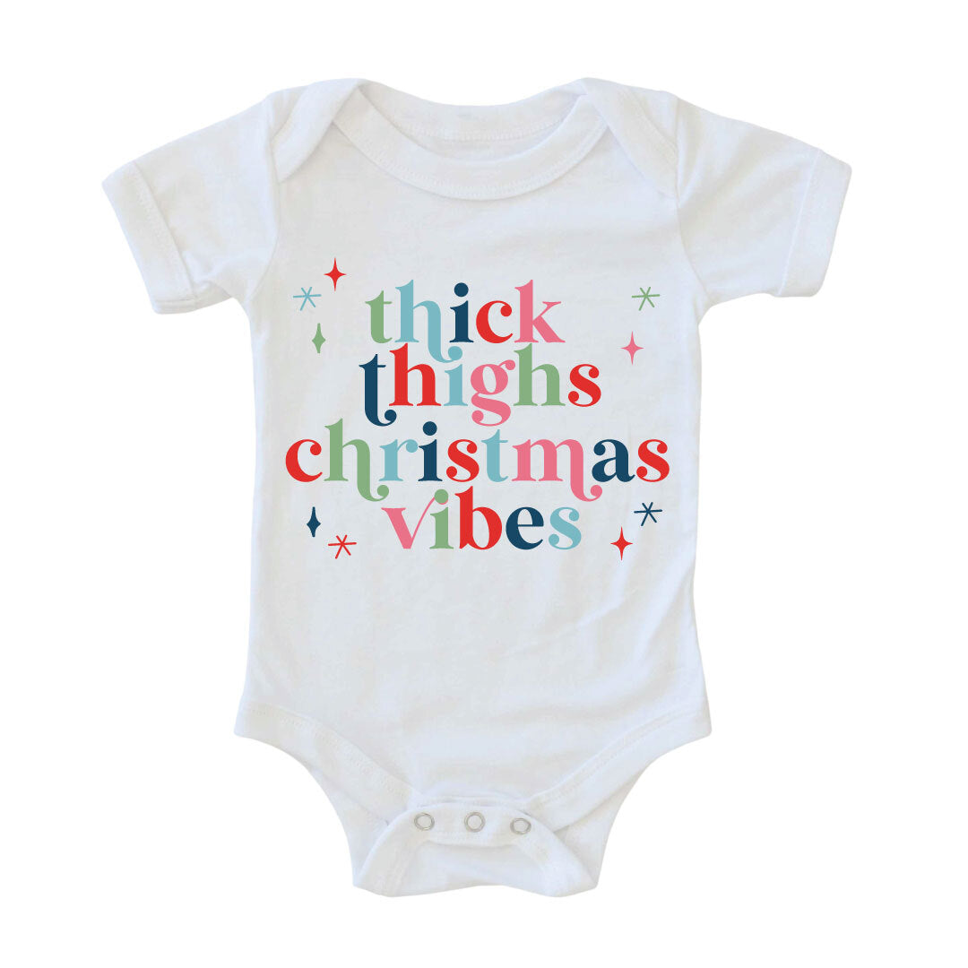 thick thighs christmas vibes graphic bodysuit for babies