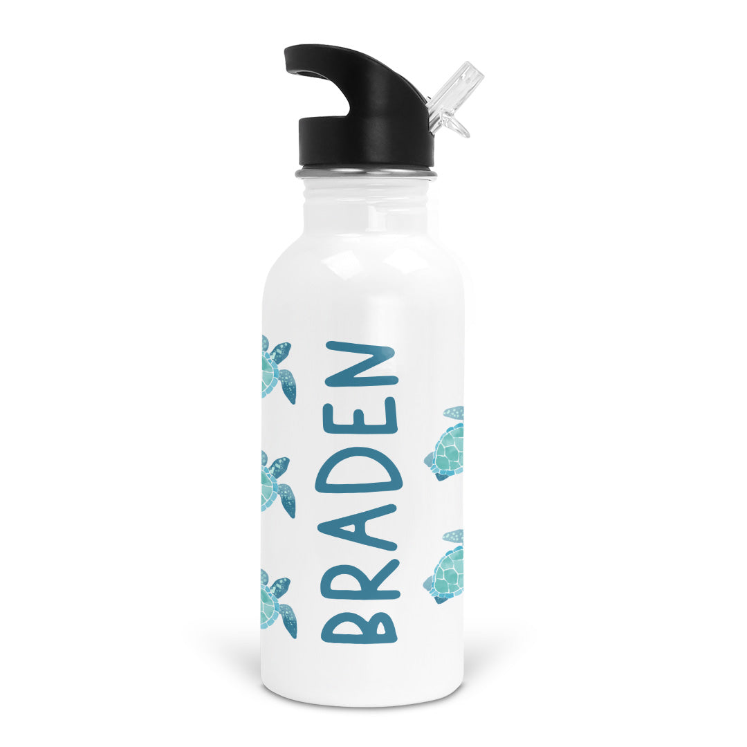 tropical turtles personalized kids water bottle