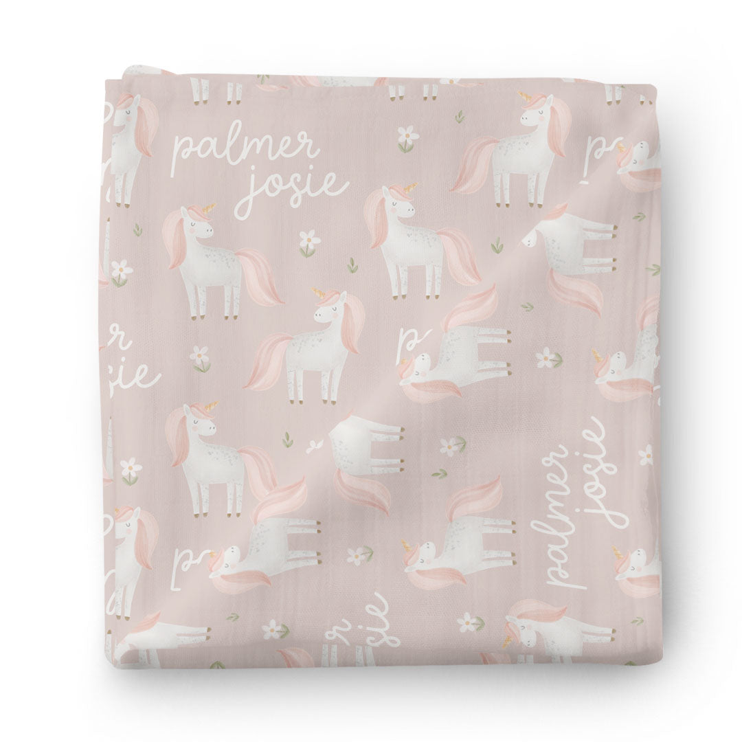 sweet unicorn personalized swaddle blanket 