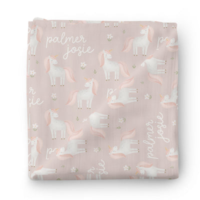 sweet unicorn personalized swaddle blanket 