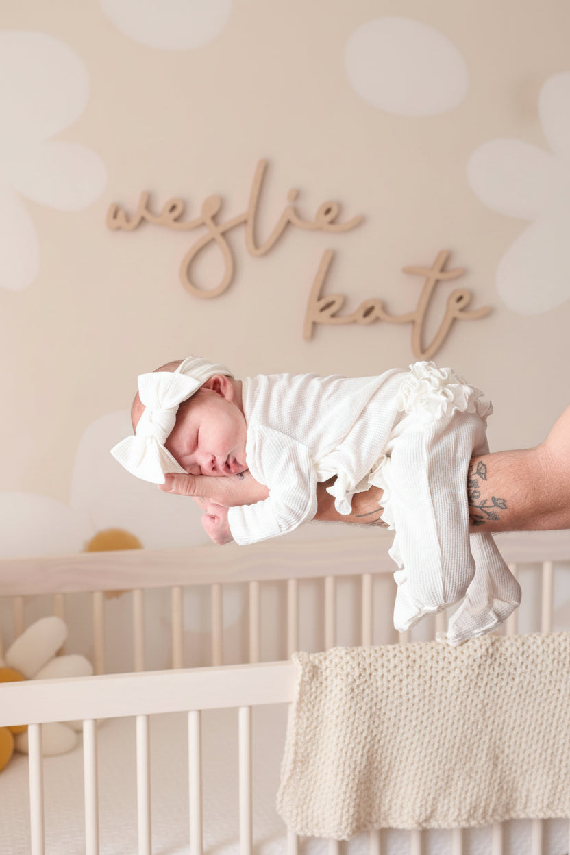 cloud white waffle ruffle footie 